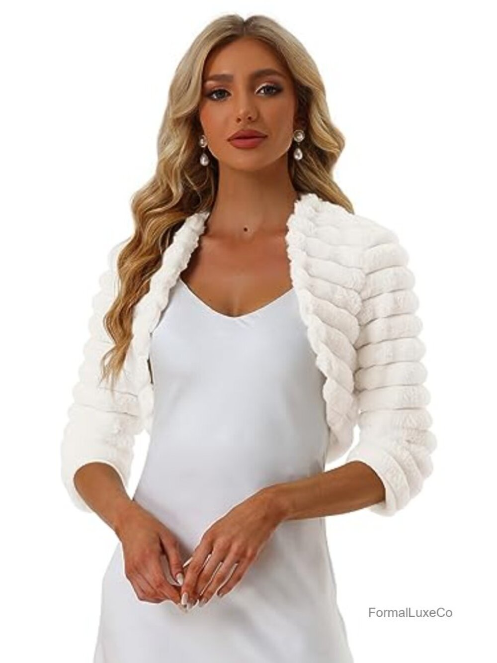 Faux Fur Shrug Women Cropped Bolero Open Front Wedding Party Formal Evening